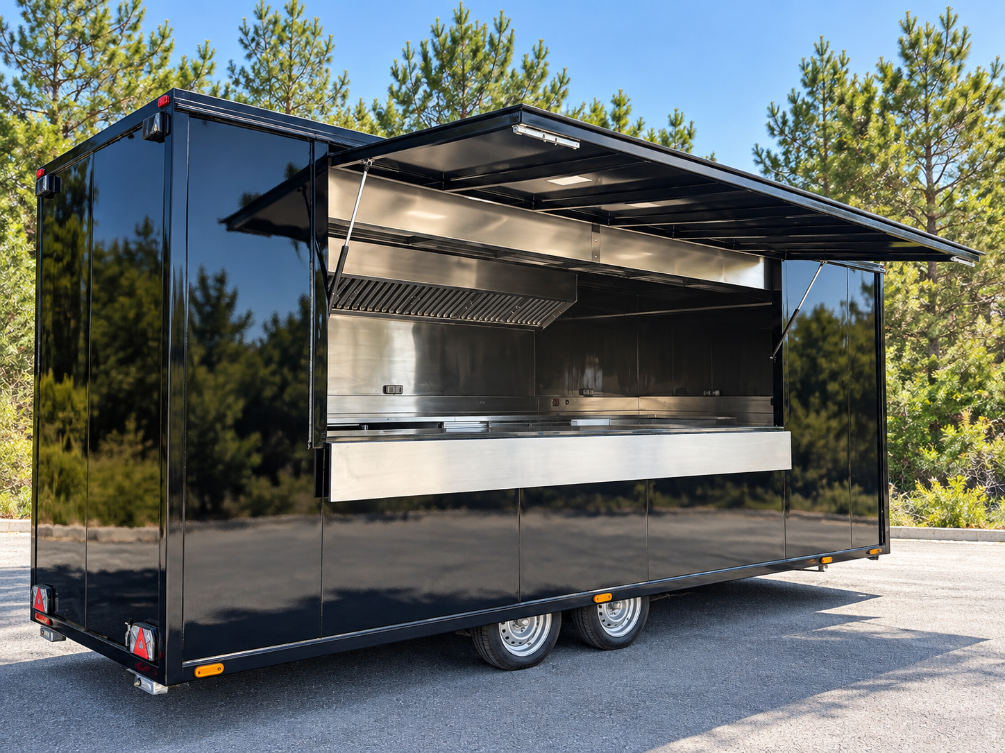 Large black foodtruck exterior side view